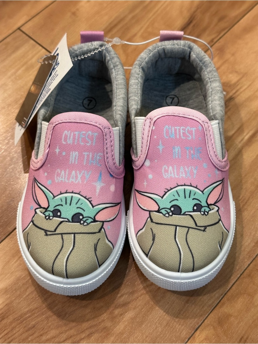 Star Wars Grogu Baby Yoda Pink Slip-On Sneakers Kids Size 7 NWT
